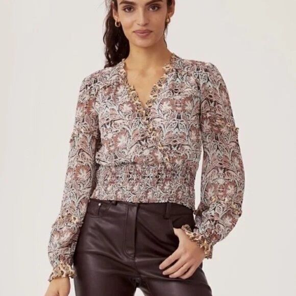 NWT Anthropologie Womens Floral Print Ruffle Blouse. Size XS. - Picture 1 of 11